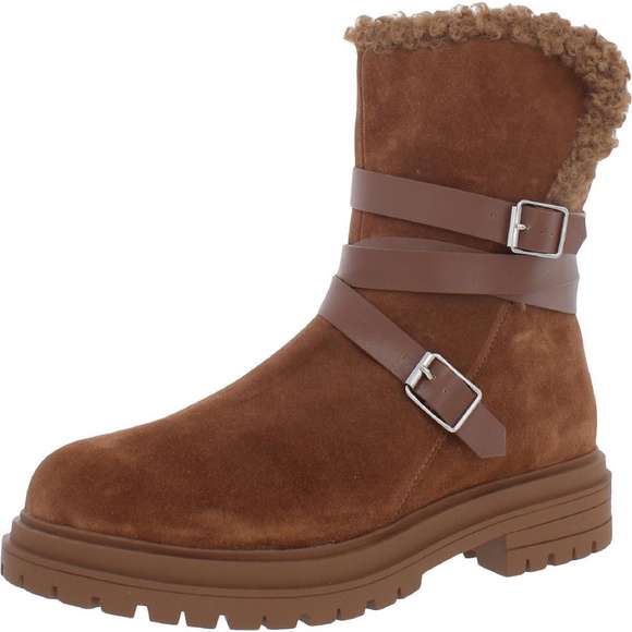 New Laurie Felt Womens Brown Suede Shearling Boots Shoes Ankle Booties Size 7.5 - Picture 5 of 6